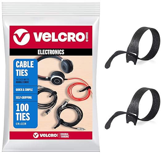 VELCRO Brand Reusable Cable Ties, 100 Pack 6 Inch Cable Management Ties, Cord Wraps for Electrical Cords, Black