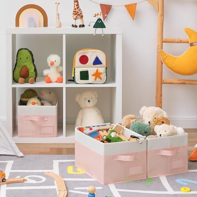 GRANNY SAYS Storage Baskets for Organizing, Fabric Storage Bins for Shelves, Closet Storage Boxs, Clothing Storage and Organization, Decorative Storage Bins, Pink&Ivory, Large, 3-Pack