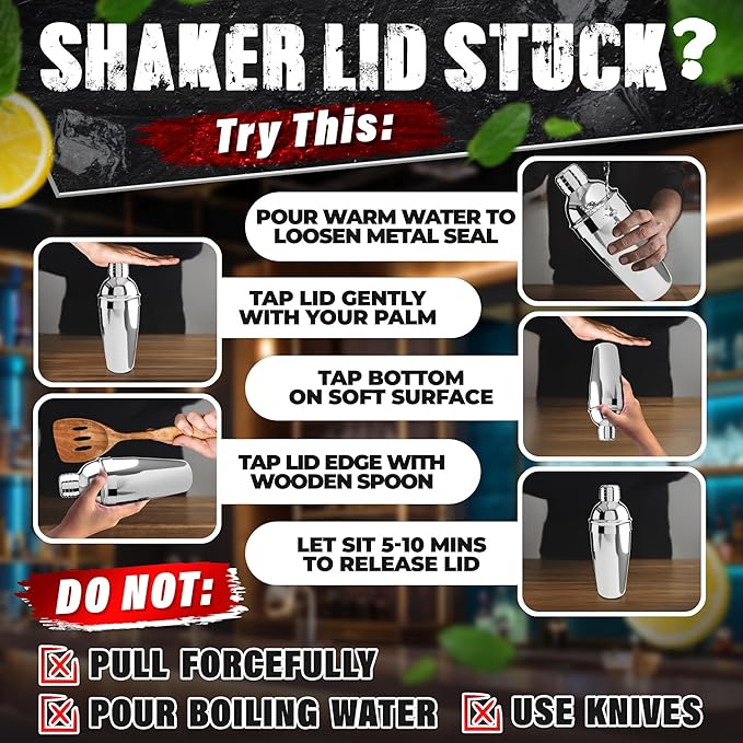 Bar Tool Set – Stainless Steel Mixed Drink Shaker Set with 10 Accessories, Durable & Easy to Clean – Bartender Kit with Stand | Wooden Organizer for Home Bar Setup, Great Gift for Cocktail Enthusiasts