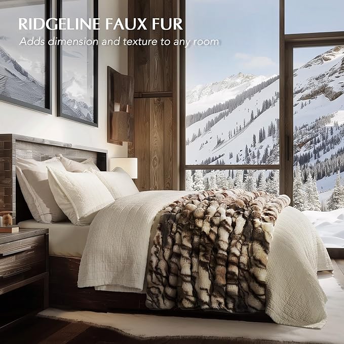 EverGrace Ultra Soft Luxury Fluffy Faux Rabbit Fur Throw Blanket, Thick Warm Bubble Throw for Bed, Cozy Plush Reversible Blankets for Couch, Chair, Sofa, Beige & Gray, 60x80 Inches