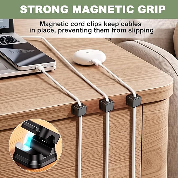 8 Pack Magnetic Cord Organizer, Strong Adhesive Desk Magnetic Cable Clips Management, Ideal Phone Cord Holder for Nightstand Desk Car Home Office Charger Holder (Black)