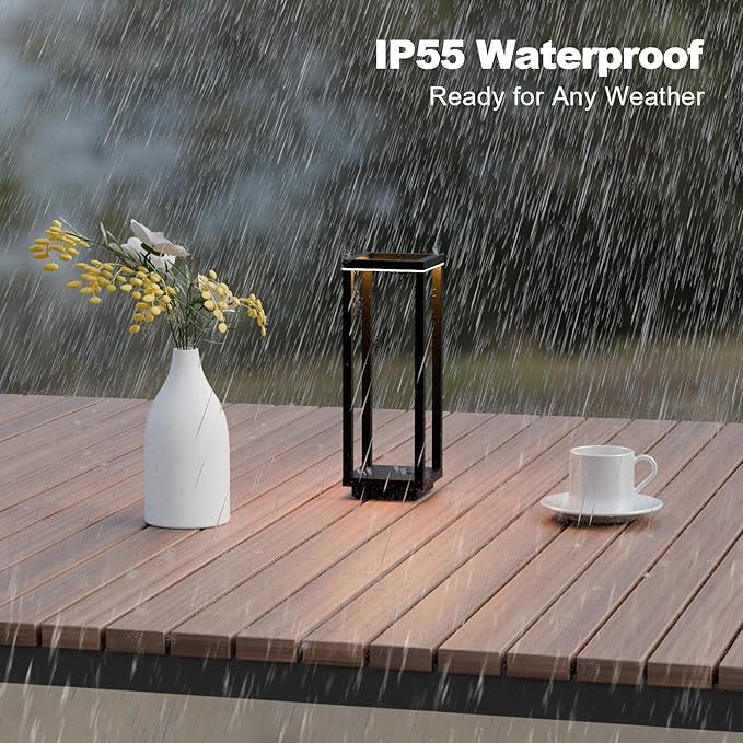 Cordless Table Lamp Rechargeable, IP55 Waterproof, 60h Runtime Protable Outdoor Table Lamps, 3 Color Stepless Dimming Battery Powered Table Lamp for Dinner/Restaurant/Bedroom/Cafe