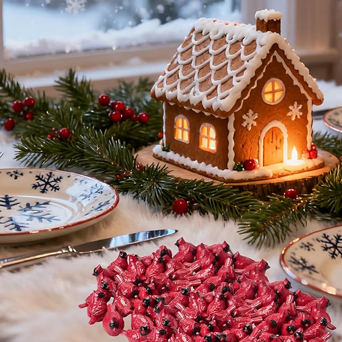 50PCS Small Cardinal Figurines for Christmas, Mini Cardinals, Resin Red Birds Miniatures, Festive Decor for Tree, Wreaths, Village Displays, Trays, Holiday Crafts