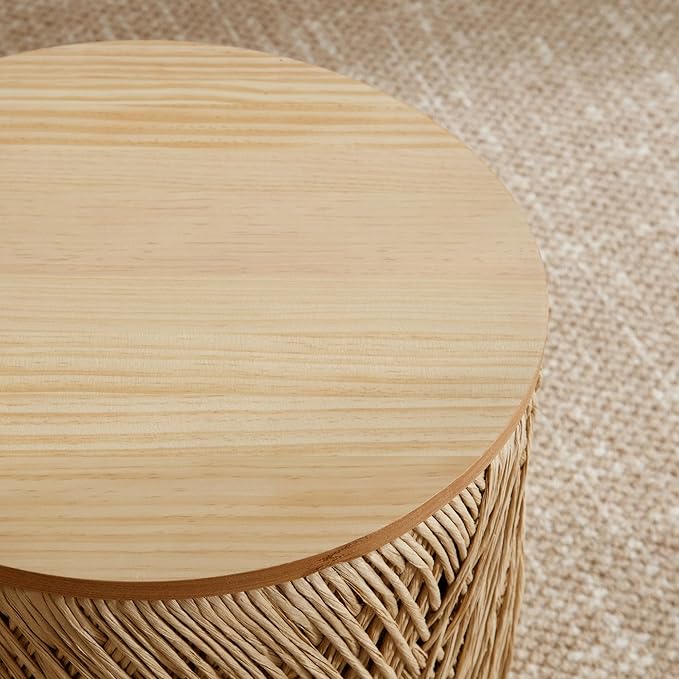 Farmhouse Round Coffee Table with Storage Boho Living Room Table with Lifting Top Hand-Woven Rattan Nesting Coffee Tables for Living Room, Natural