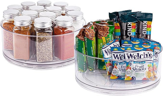 Oizeir Lazy Susan Turntable (2-Pack) - Clear Acrylic, Rotates 360 Degrees, Easily Organize Your Fridge, Cabinet or Counter - Carousel Storage for Food, Spices, Cosmetics