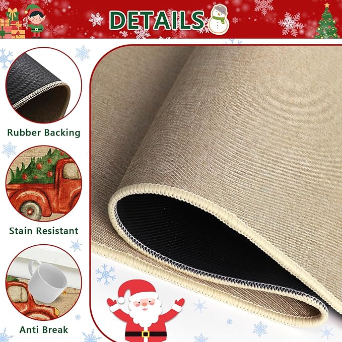 Christmas Truck Gnome Kitchen Rugs and Mats Non Skid Washable Set of 2, Xmas Kitchen Mats for Floor Decor