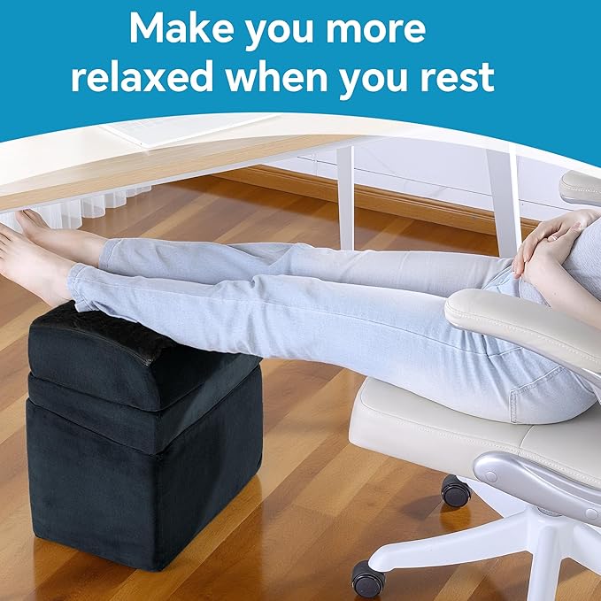 ROYALAY Adjustable Foot Rest for Under Desk at Work with Feet Warm Pocket, Ergonomic Foot Stools for Under Office Desk, Leg Rest for Desk with Machine Washable Cover