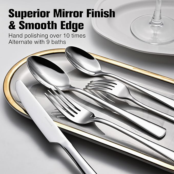 KINGSTONE Silverware Set, 30-Piece Flatware Set for 6, 18/10 Stainless Steel Cutlery Set, Mirror Polished Eating Utensils Set, Dishwasher Safe
