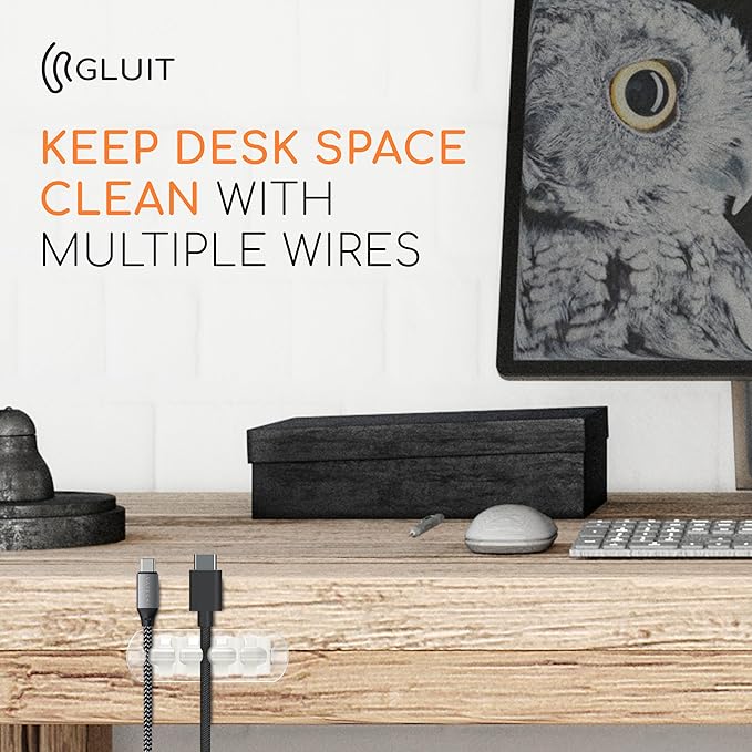 GLUIT Adhesive Desktop Cable Organizer Versatile Cord Holders Wire Clips and Cable Holder Cord Organizer for Desk Table Accessories Office Spaces New Transparent 5 Pack