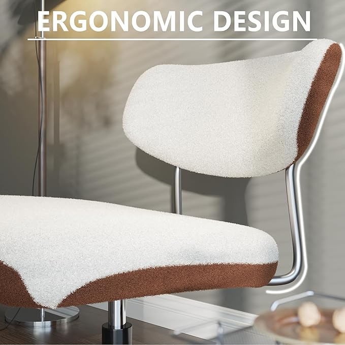 Swivel Criss Cross Chair, Accent Chair with Ottoman Set, Modern Armless Chair with Ergonomic Backrest, Comfy Chair with Boucle Upholstered Seat, No Wheels, White & Brown