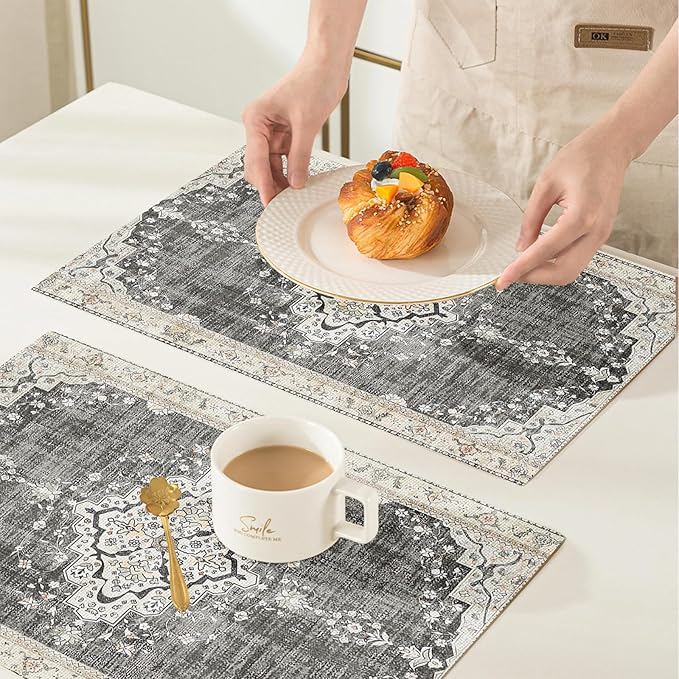 Snycler Table Runner Boho Table Runners Vintage Elegant Farmhouse Table Center Linen Decor for Home Dining Party Entrance (12x18 Inch ,Set of 4) Black