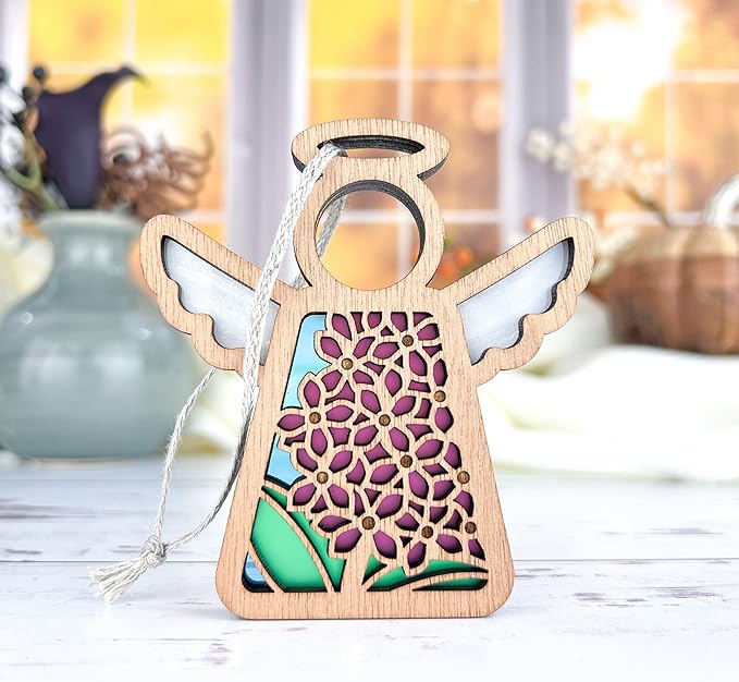 3.5" (H) Purple Lilac Flower Christmas Ornament - Bridal Bouquet Memorial Charm - Angel Window Suncatcher