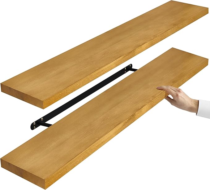 Sorbus 35' Maple Wood Floating Shelves - Set of 2, Solid Pine, Wall Mounted, Rustic Style, Bathroom & Bedroom