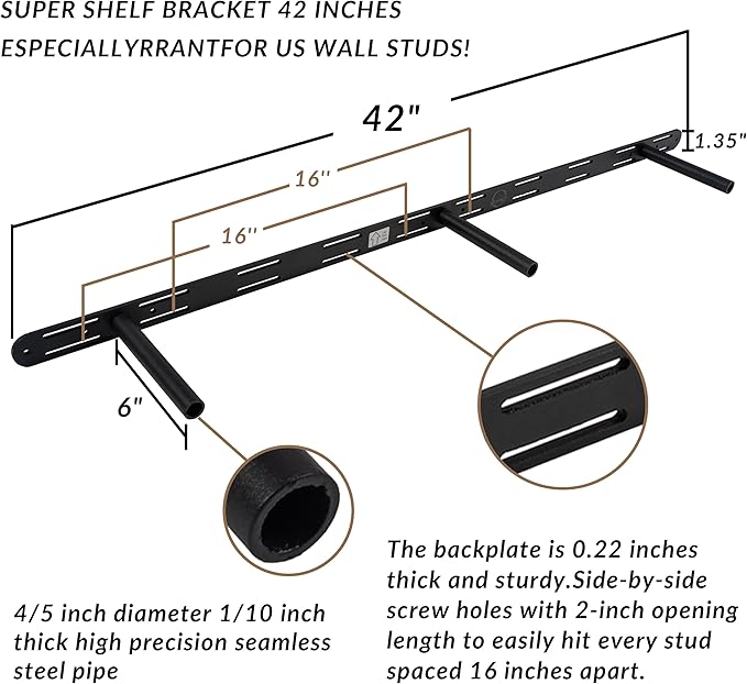 Rusitc Floating Shelves 48 inch Long 8 "deep Set of 2, Heavy Duty Wood Wall Mounted Shelves for Bathroom Living Room Kitchen,Book Shelves with Thickened Hidden Bracket-Black