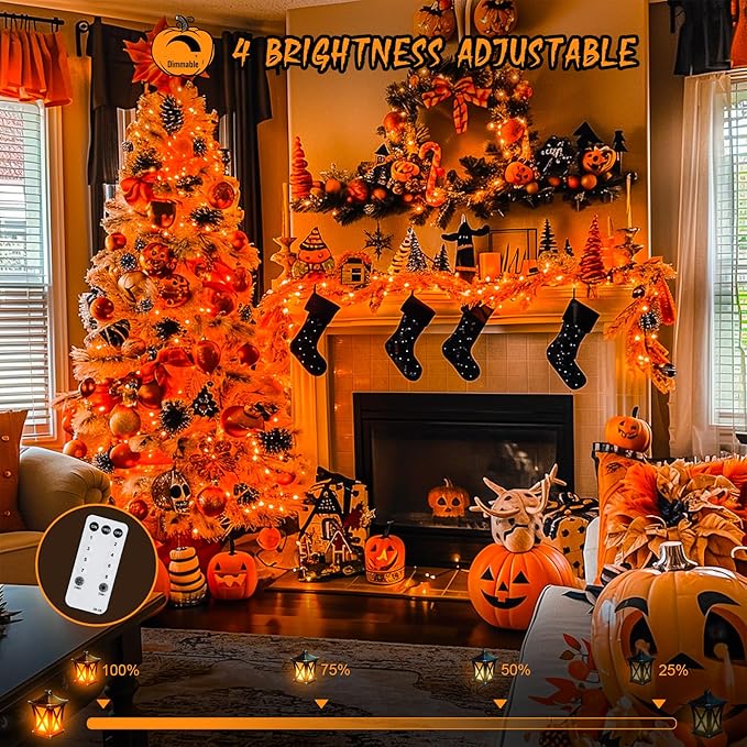 JMEXSUSS 168FT 600 LED Christmas Lights Outdoor Waterproof 8 Modes Halloween String Lights Orange Christmas Tree Lights Indoor Halloween Plug in Thanksgiving Party Holiday Decorations