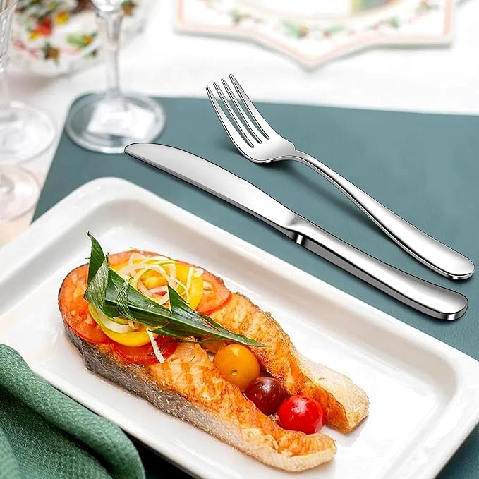 Herogo Heavy Duty Stainless Steel Silverware Set, 40-Piece Heavy Weight Modern Flatware Cutlery Set for 8, Fancy Tableware Eating Utensils for Home Wedding, Dishwasher Safe, Mirror Finished