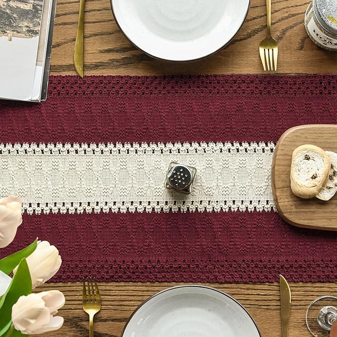 Artoid Mode Red Farmhouse Rustic Table Runner, Seasonal Hollow Kitchen Dining Table Decoration for Home Party Decor 12x90 Inch