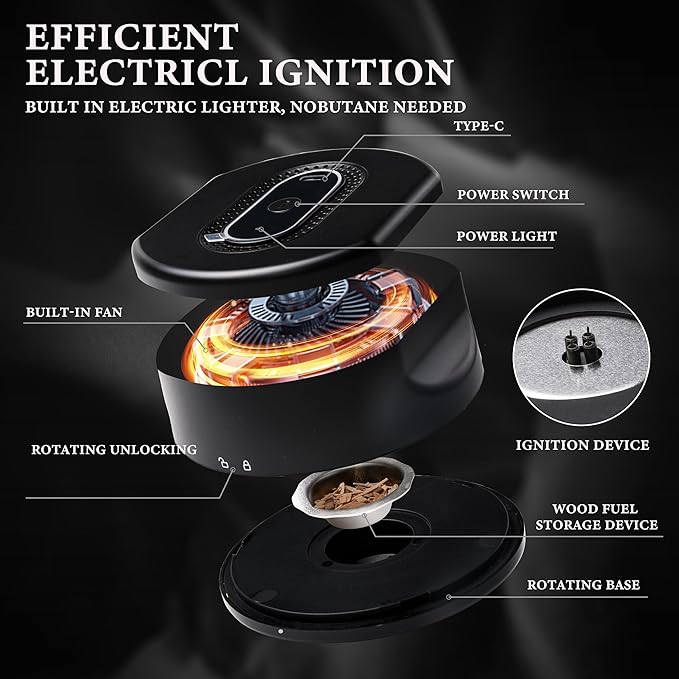 Rechargeable Cocktail Smoker Kit with Wood Chips, Electric Whiskey Smoker with Built-in Lighter, Old Fashioned Drink Smoker (Electric without Lighting)