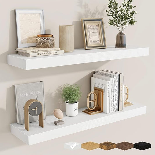 fuqing Floating Shelves for Wall, Bathroom Shelf Wall Mounted for Storage, Shelves with Invisible Bracket for Bedroom, Kitchen, Living Room, Farmhouse Small Book Shelf, 30 Inch Set of 2, White