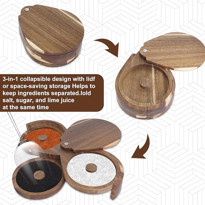 Margarita Salt Rimmer Set 3-Tier Acacia Wood Bar Glass Rimmer with Lid & 6 Sponges Perfect for Margaritas, Bloody Marys, Manhattans Ideal for Home Bars & Parties Brown