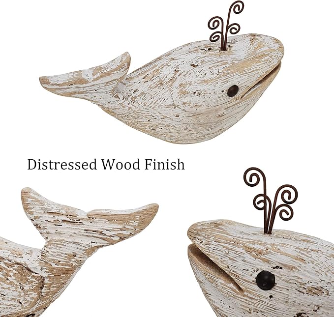 Morning View Whale Decor Tabletop Nautical Decor Wood Whale Sculpture Rustic Whale Statue Carved Figurine Coastal Home Beach House Decor Ocean Mediterranean for Shelf Bathroom 4.72 Inch Tall