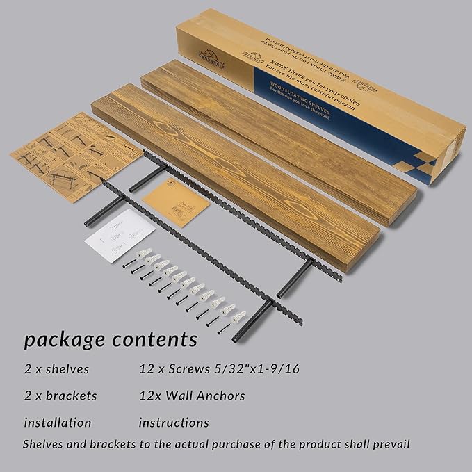 Wood Floating Shelves,36 inch Rustic Wood Wall Shelves for Bathroom Living Room Bed Room Kitchen Farmhouse Laundry Room Set of 2,Handmade-Thickened Wall Shelf,Black Walnut