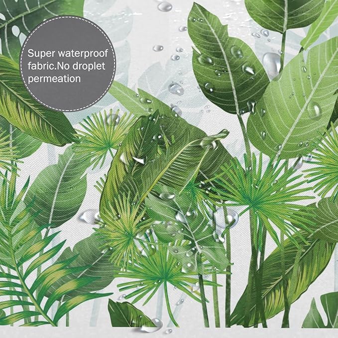 Domoku Tropical Green Leaves Shower Curtain Nature Plant Floral Bathroom Curtain Polyester Fabric with 12Hooks (72 * 72inch/180cm*180cm)