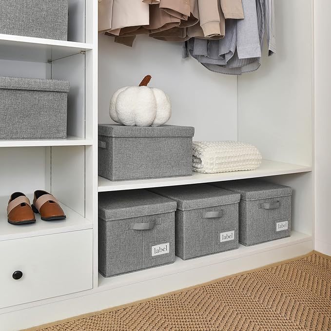 GRANNY SAYS Storage Bins with Lids, Linen Closet Organizers and Storage Baskets for Shelves, Storage Containers for Closet Organization, Large Bins for Storage, Dark Gray, 3-Pack