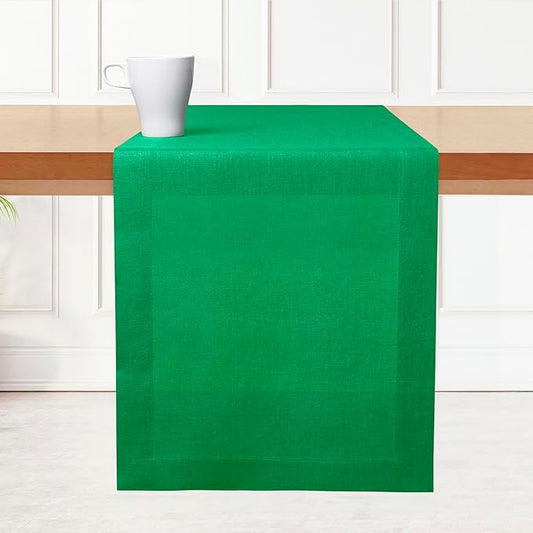 D'Moksha Homes Linen Kelly Green Table Runner 120 Inches Long - 100% Pure Linen Dining Table Runner 14 x 120 Inch for Fall, Autumn and Halloween - Machine Washable
