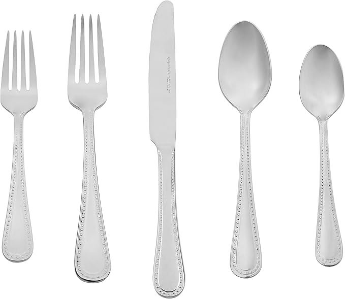 Amazon Basics 20-Piece Flatware Set with Knife Set and Wood Block