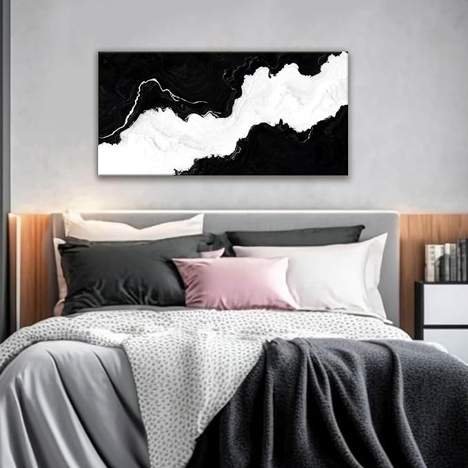 Abstract Wall Art Ready To Hang Canvas Art Wall Decor Print Modern Paintings Black And White Wall Art Prints Canvas Painting Picture For Bedroom Bathroom Office Decoration 20" X 40"