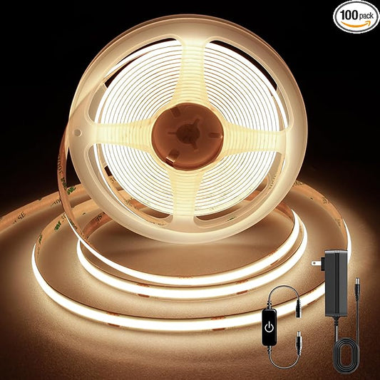 COB LED Strip,LED Strip Lights 5M/16.4ft,Touch Dimmable LED Strips,CRI90+,3000K Warm White cob led,1600LEDs,24V LED Tape Lights,Indoor for Bedroom, Kitchen, TV, Mirror,Cabinet