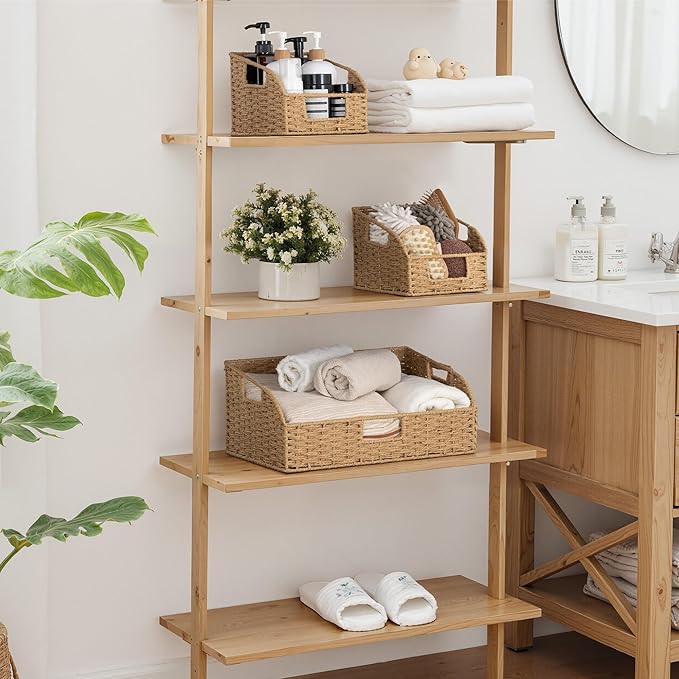 StorageWorks Paper Rope Pantry Storage Baskets, Wicker Baskets with Built-in Handles, Handwoven Shelf Baskets for Organizing, Pantry Organizers and Storage, Natural, 3 Pack