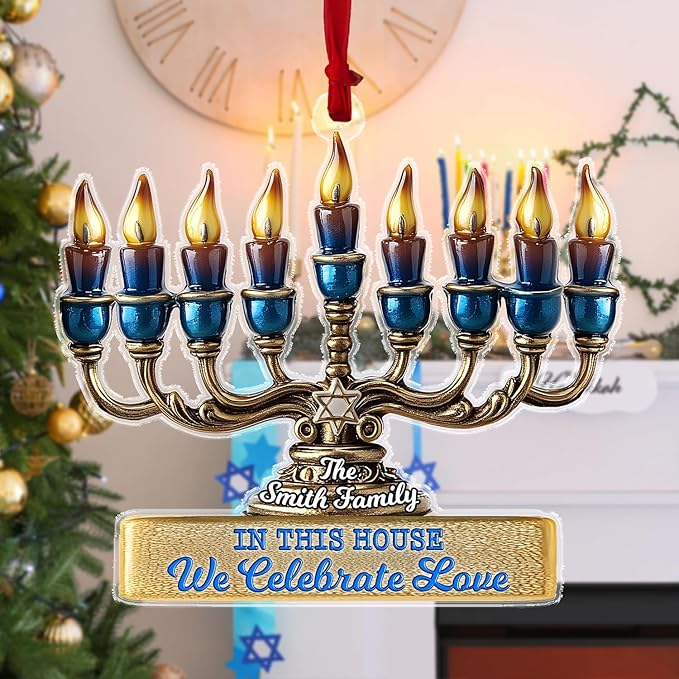 Personalized Hanukkah Ornaments for Tree - Menorah Jewish Ornaments, Hanukkah Gifts for Women Men, Christmas Decor, Hanging Decor, Family Christmas Keepsake