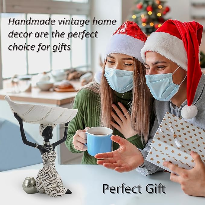 African Tribal Lady Holders Figurine, African Statue Home Decoration, Sculptures Table top Bookshelf Decor for Wedding,Church,Holiday Decor-African Decorative White Color(313-B)