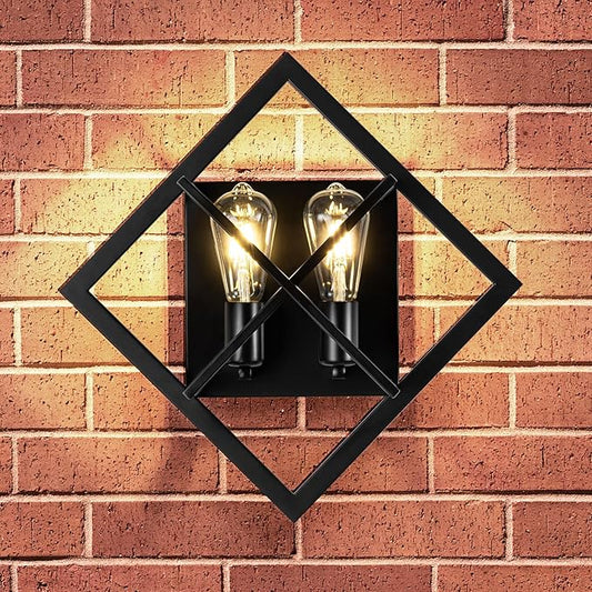 Farmhouse Wall Sconce with Black Finish,Rustic Wall Sconces Indoor Wall Light Fixtures 17.8in for Stairway, Living Room, Bedroom, Bathroom (2 Light,E26 Base, No Bulbs,1 Pack)