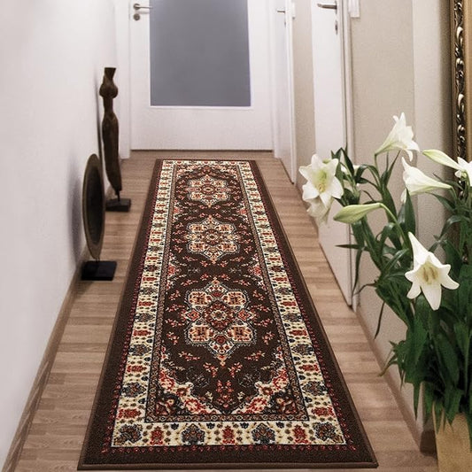 Antep Rugs Alfombras Oriental Traditional 2x7 Non-Skid (Non-Slip) Low Profile Pile Rubber Backing Indoor Runner Rugs (Brown, 2' x 7')