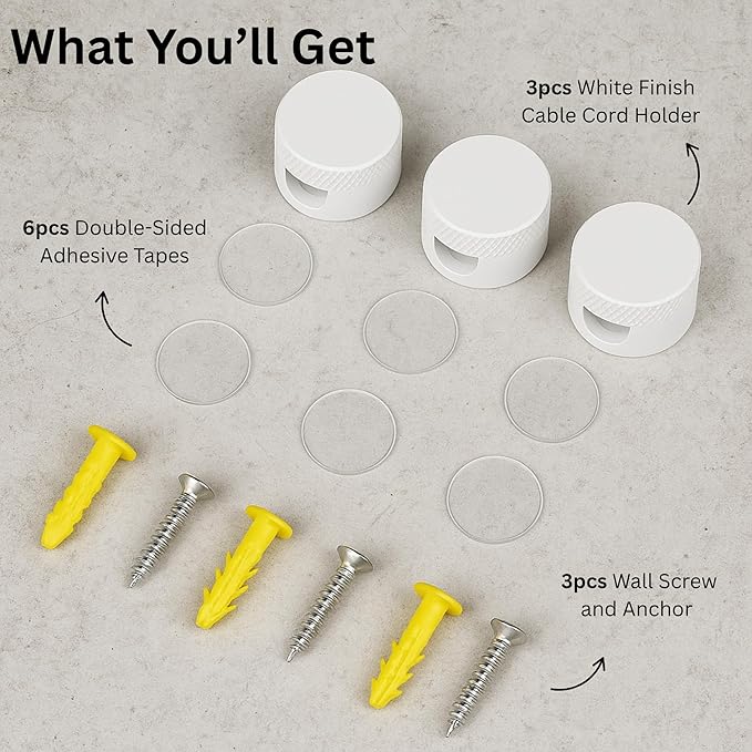 3PCS Cord Holder for Nightstand, Computer Cord Organizer for Desk, Appliance Cord Organizer, Stick-On Cable Clip for Charger, Laptop, USB, Headphones, Wire Management Set