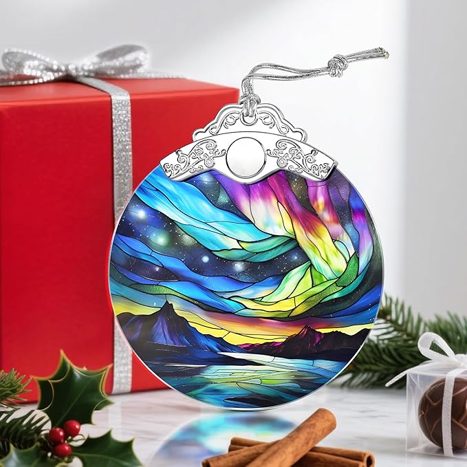 Christmas Ornaments: Stained Glass Ornament, Christmas Tree Ornament, Hanging Ornaments for Home Decor, Xmas Tree Decorations, Exquisite Holiday Decor, Gifts, Holiday Present - Aurora Borealis