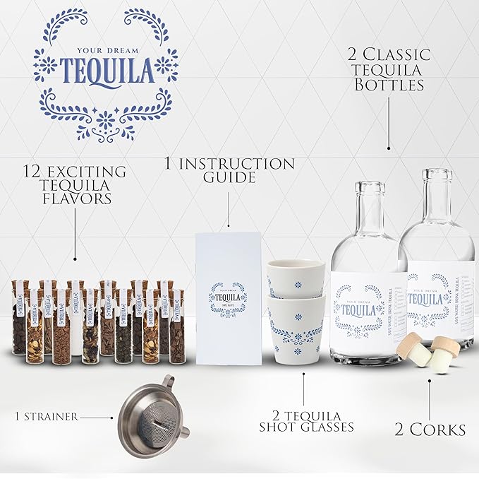 Tequila Gifts for Men – Tequila Making Kit - Bourbon Old Fashioned Infusion kit - Includes Bottles, Wood Chips, Botanicals – Perfect for Men & Women – Lover Gifts (No Alcohol Included)
