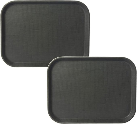 CURTA 2-Pack Restaurant Grade Non-Slip Trays, NSF, 16 Inch x 12 Inch, Plastic Rubber Lined Anti-Skid Rectangular Serving Tray, Black
