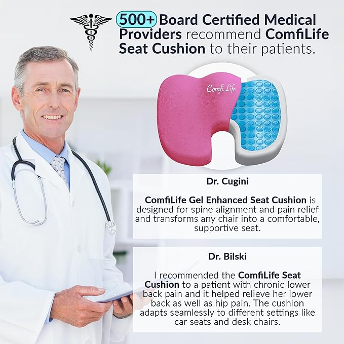 ComfiLife Premium Gel & Memory Foam Seat Cushion – Doctor Recommended Office Chair Cushion, Car Seat Cushion – Chair Cushions for Back & Sciatica Pain Relief – Seat Cushions for Office & Desk (Pink)