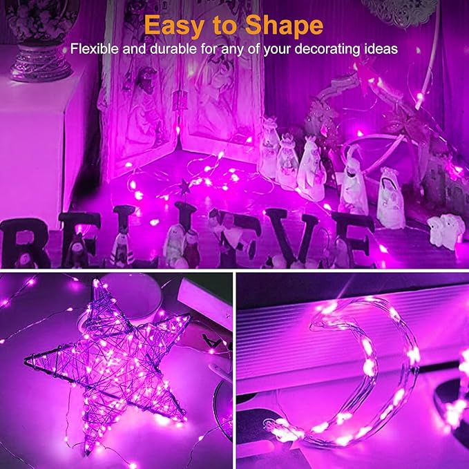 btfarm 30 Pack Fairy Lights Battery Operated [3 Modes], 7ft 20 Led Twinkle Lights String Lights Waterproof Bulk Small Mini Silver Wire for Halloween Mason Jars Vases Wedding Table Centerpiece, Purple