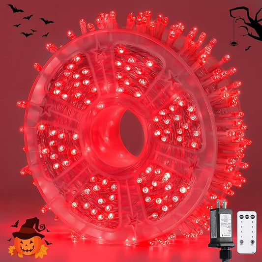 JMEXSUSS 400 LED Red String Lights Indoor Outdoor, 132ft Red Halloween Lights Plug in with Remote, 8 Modes Christmas Light for Tree Room Fireplace Patio Party Christmas Halloween Decor