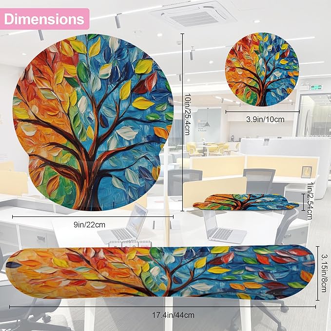 Tree of Life Mouse Pad with Wrist Rest and Keyboard Wrist Rest Set, Non-Slip Rubber Base Memory Foam Mouse Pad Set for Women, Office Desk Accessories, Gaming