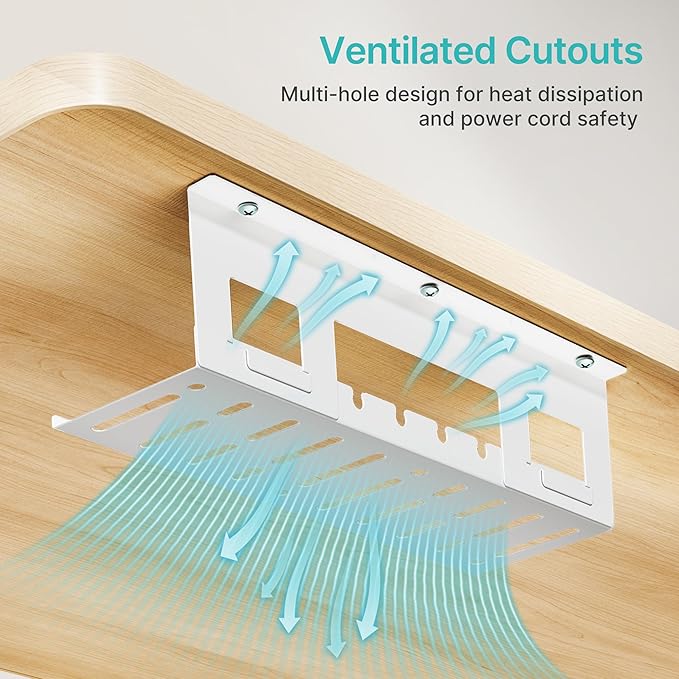 Under Desk Cable Management Tray, 15.7 Inches Metal Cord Organizer Rack, Desk Tray for Power Strip, Cord, Wire, Easy Mounting Cable Management Under Table for Home Office, White