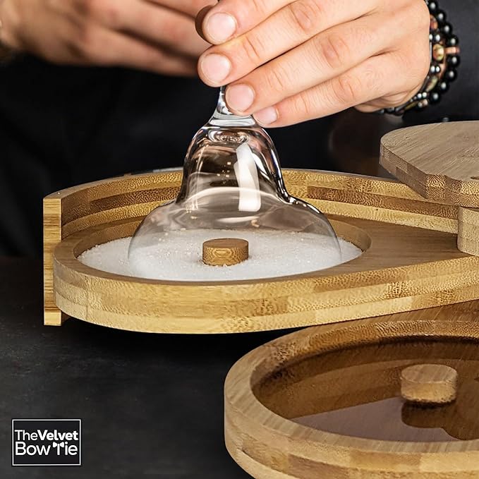 | Margarita Salt Rimmer Set | 3 Tiered Bamboo Glass Rimmer | Handheld Citrus Juicer | Sugar and Salt Rimmer for Cocktails | Cocktail Accessories for Drinks