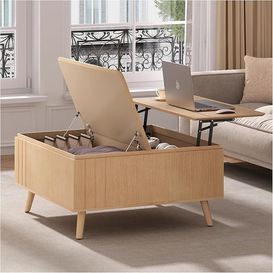 Lift Top Coffee Table with Storage,36" Large Square Coffee Tables for Living Room,Mid Century Modern Center Table for Home, Oak