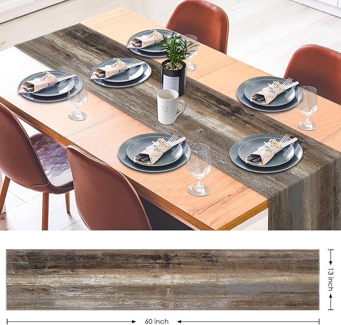 Emvency Farmhouse Table Runner, Abstract Grey and Dark Brown Art Painting for Kitchen Coffee Table Family Dinners Holiday Parties Wedding Events Decor(13x60 inch)