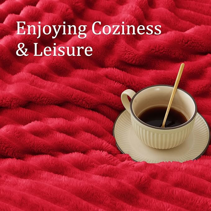 BEDELITE Fleece Throw Blanket for Couch, 300GSM Soft & Warm Fluffy Queen Blanket, Decorative and Giftable Striped Red Blankets for Women, Men, 50"x60"